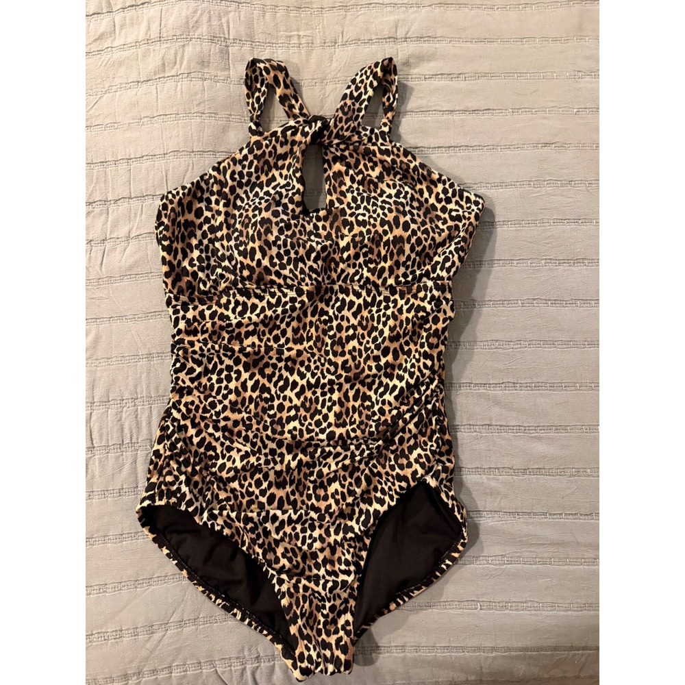 Embrace Your Curves Miracle Brands Leopard Halter One Piece Swimsuit Large 12-14
